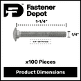 thumbnail image 3 of 1/4"-20 x 1-1/4" Hot Dipped Galvanized Carriage Bolt, Grade A, Full Thread, Quantity 100 - by Fastener Depot, LLC, 3 of 6