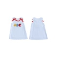 thumbnail image 2 of BemeyourBBs Toddler Baby Girl Back to School Dress Kids Kindergarten Outfits Toddler Girl Summer Tank Dress Sleeveless 2 3 4 5 6 7 Years Apple Embroidery Striped Bow Decor A-Line Dress, 2 of 9