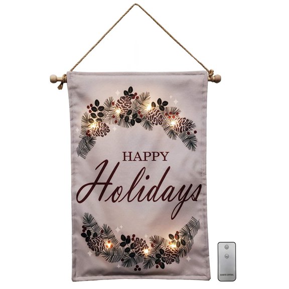 LumaBase Battery Operated LED Lighted Wall Banner with Remote Control - Happy Holidays
