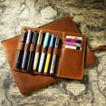 thumbnail image 2 of Vintage Cowhide Zipper Pen Bag Vintage Multiple Pen Slots Pen Box Large Capacity Removable Stationery Box Handheld Bag Red, 2 of 6