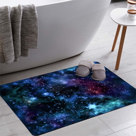 Outer Space Background Bath Rugs 16x24 Inch Non Slip Bath Mat Quick Dry Super Absorbent Thin Bath Rug Fit Under Door Washable Bath Floor Rugs for Bathroom Bathtub Shower Sink,Multi 2