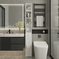 VECELO Tall Bathroom Cabinet, Narrow Slim Storage Cabinet with Toilet Paper Holder for Small Spaces, White