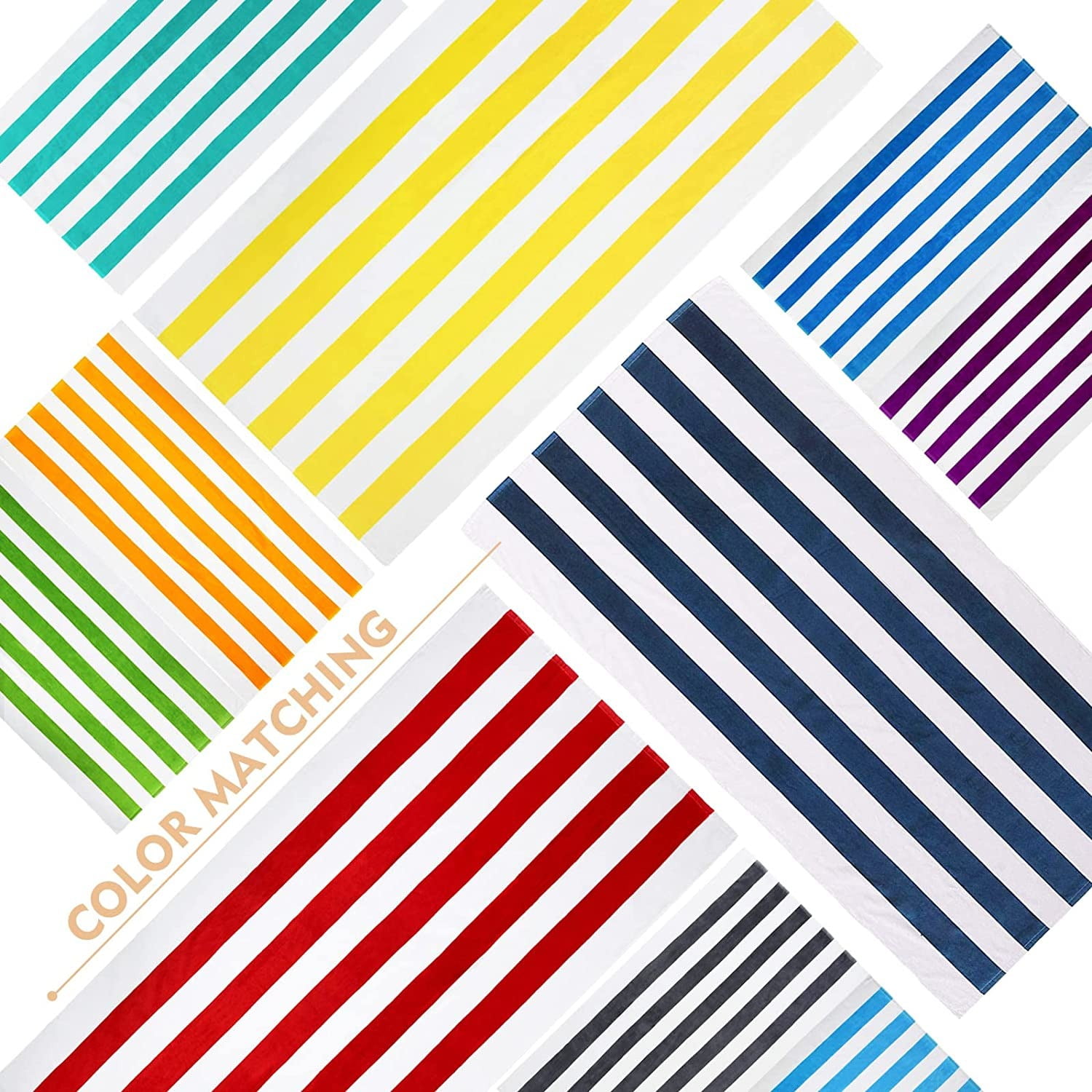 Exclusivo Mezcla 2-Pack Cotton Large Cabana Stripe Beach Towels, Super Absorbent Soft Plush Pool Towel, Bath Towel (Blue, 30"x60")