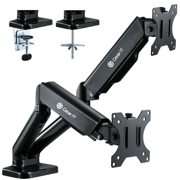 GearIT Dual Monitor Mount (Up to 32 Inch, 19.8 lbs) Desk Stand Mount for LCD LED Monitor, Fully Adjustable Articulating Gas Spring Arm with Quick Release (Tilt, Swivel, Rotate) Vesa 75 100