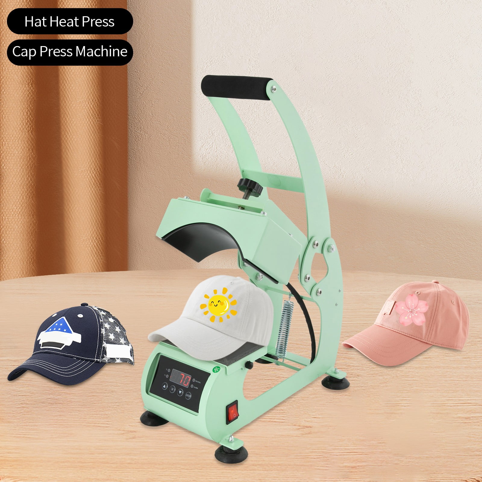 1* Light Green Hat Heat Press Machine, Press with Timer & Temperature Control, 2-in-1 Hat Heat Press Machine, Voltage: 110V, Power: 500W