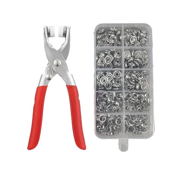 Sewing Kit with 100Pcs Metal Buttons Manual Pliers Tool Included, Metal Buttons with Fastener Plier Tool Kit, Button Installer for Clothing, for DIY Crafts Sewing Fabric Clothes Bag Jean