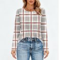 thumbnail image 5 of Nokdvo Sweatshirt Women Fall Winter Plaid Crew Neck Pullover Long Sleeve Casual Loose Fit T Shirts,Beige M, 5 of 5