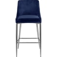 thumbnail image 3 of Meridian Furniture Karina Collection Modern | Contemporary Velvet Upholstered Counter Stool with Polished Chrome Metal Legs and Foot Rest, Set of 2, Navy, 3 of 5