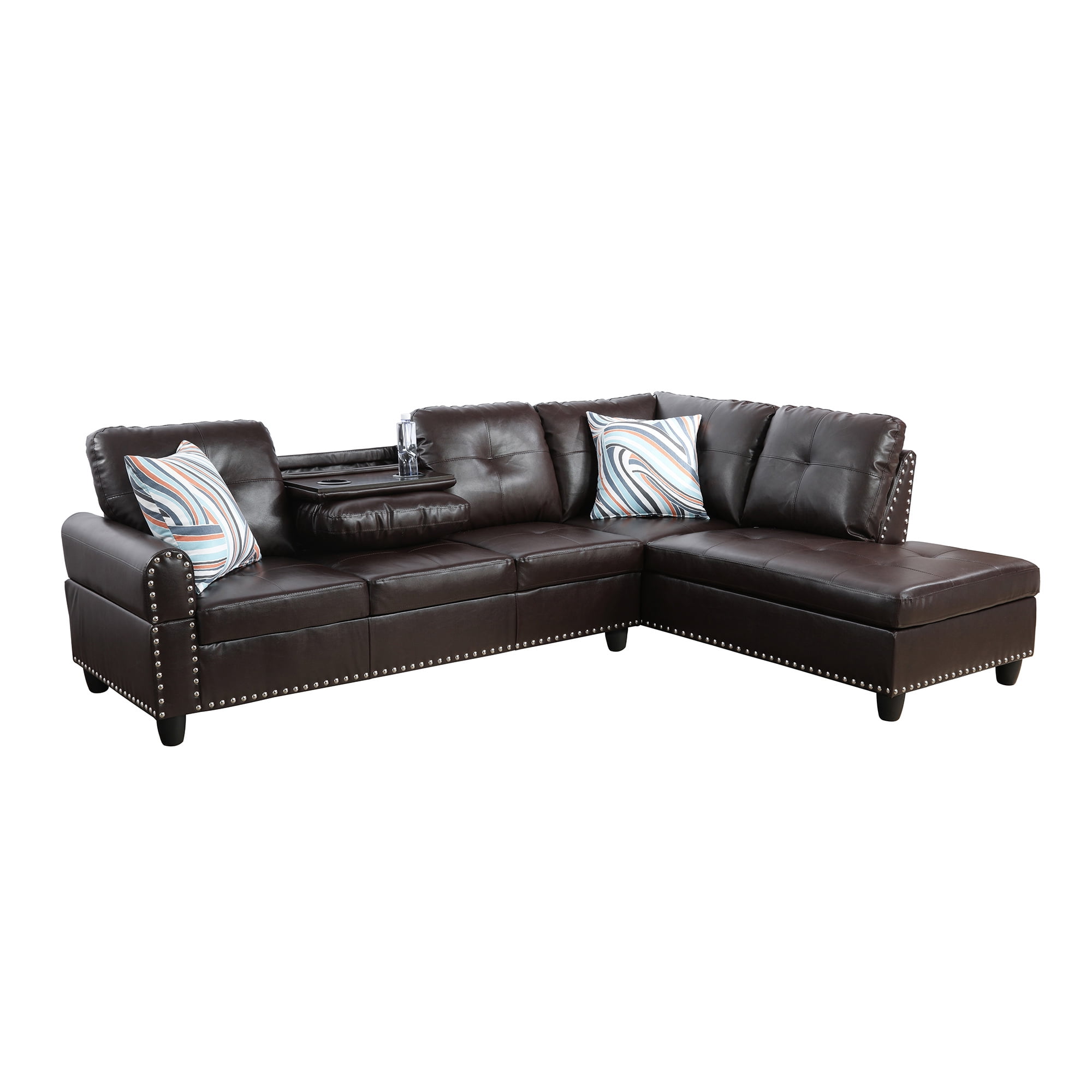 4-seater L-shaped sofawith 90° Swivel Cup Holders, apartment, living room, and office sofa(Includes 2 Pillows)