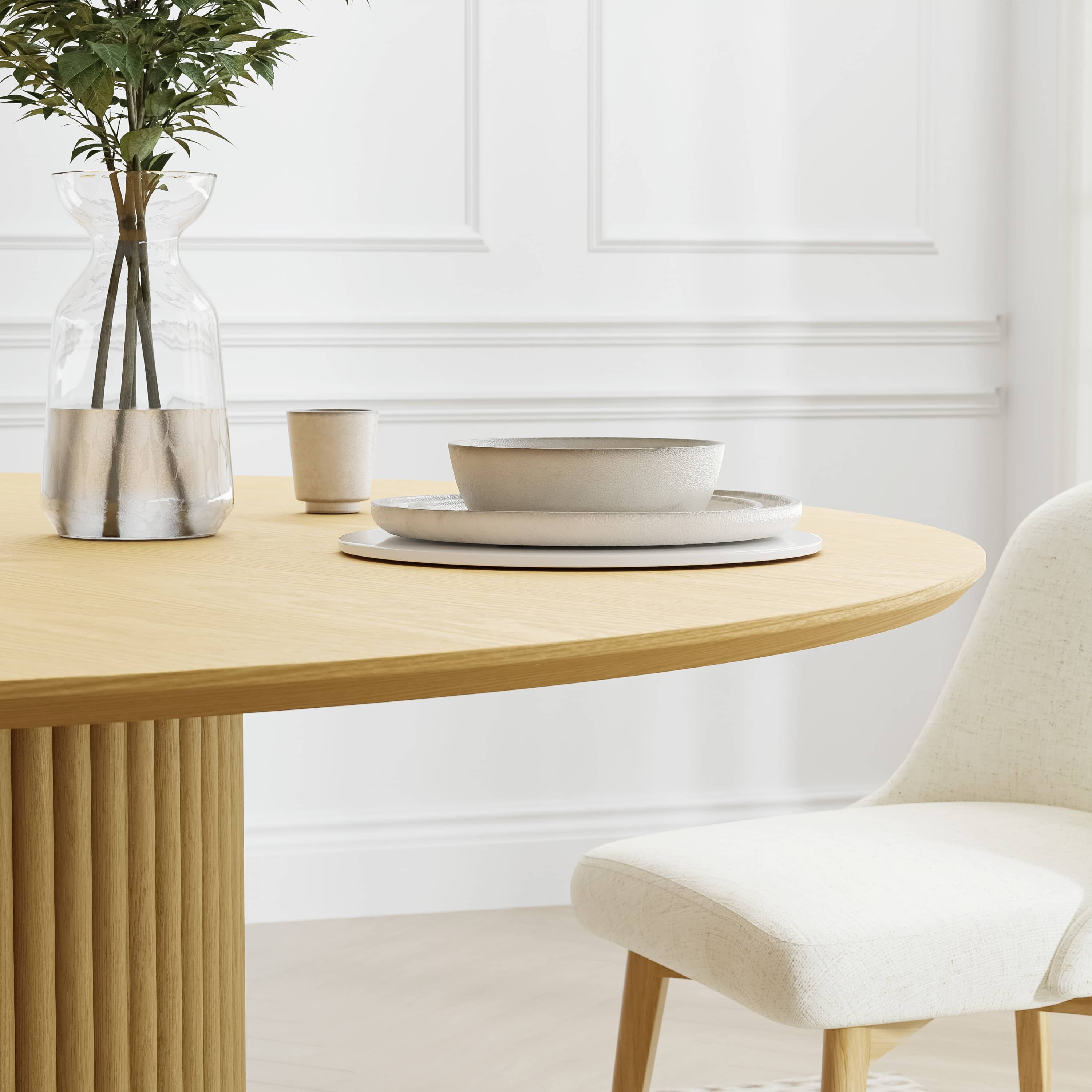 MAYEERTY 60" Round Dining Tables, Mid-Century Dining Table for Dining Room Kitchen, Natural Wood