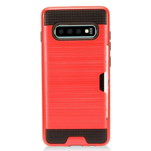 GSA Brushed Hybrid Case w/Credit Card Slot for Samsung Galaxy S10 (6.1") - Red
