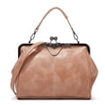 thumbnail image 1 of YOPTOP Chic Retro Kiss-Lock Purse - Compact Faux Leather Handbag With Versatile Removable Strap for All Occasions,Apricot,28cmX6cmX22cm, 1 of 7