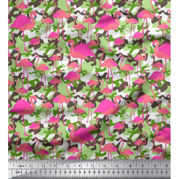 Soimoi Cotton Duck Fabric Camouflage Texture & Flamingo Bird Fabric Prints By Yard 56 Inch Wide