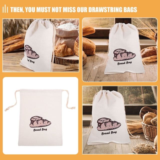 Raindrops 2Pcs Bread Storage Bags Linen Drawstring Pouches for Packaging Bread and Pastries