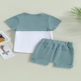 thumbnail image 4 of Toddler Boys Summer Outfit Sets Short Sleeve Contrast Color Tops + Baby Boys Solid Color Drawstring Shorts Set Black 0-6 Months, 4 of 8