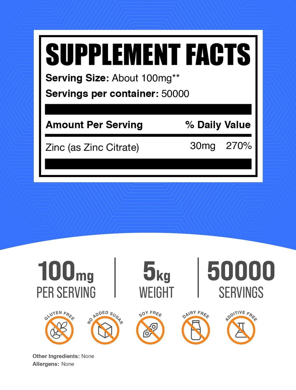 BulkSupplements Zinc Citrate Powder - Gluten Free, 100mg per Serving - 5 Kilograms (11 lbs) - 50000 Servings