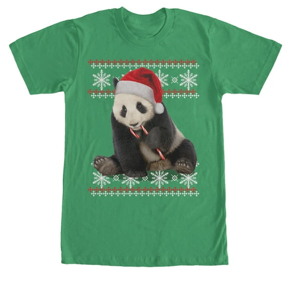 Men's Lost Gods Ugly Christmas Panda and Candy Cane Graphic Tee Kelly Green X Large
