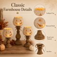 thumbnail image 4 of Rustic White Pumpkin Tealight Candle Holder Set, Farmhouse Jack O Lantern Tealight Candle Holders Decor with Wood Pedestal & Jute Bow, Fall Tables Centerpieces, 4 of 9