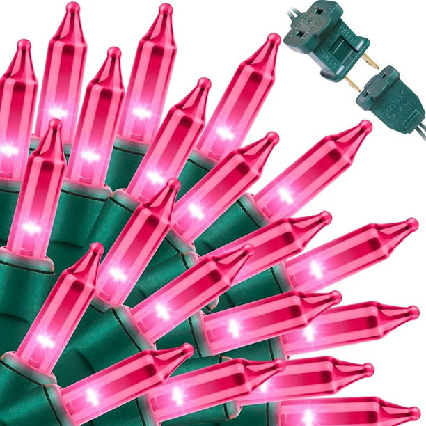 LAMPHOME Luces navideñas rosas extensibles superbrillantes, 300 luces, 63,8 pies (2 unidades de 150 L), juego de mini luces de cadena con certificado UL para árbol de Navidad al aire libre, jardín, fi