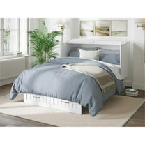 Pemberly Row Full Size Murphy Bed Chest with Mattress & Built-in Charger - White