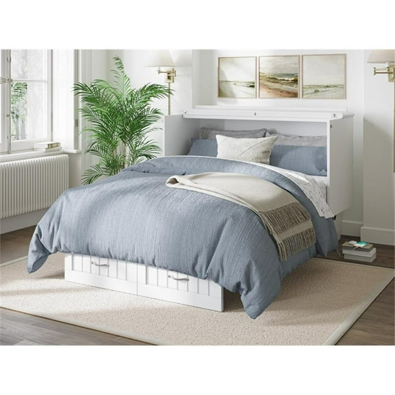 Pemberly Row Full Size Murphy Bed Chest with Mattress & Built-in Charger - White