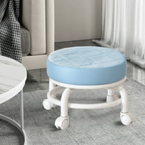 Fmbmuo Blue PU Adjustable Stool with Smooth-rolling Pulley Wheels, Mobile Swivel Seat for Kitchen Counter, Home Office & Library