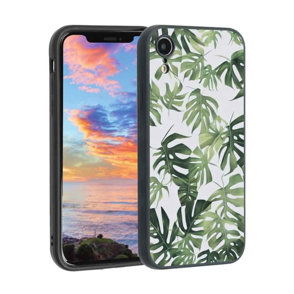 Compatible with iPhone XR Phone Case, Tropical-Leaves-13 Case Men Women, Flexible Silicone Shockproof Case for iPhone XR