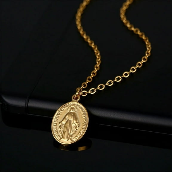 Women Necklace Virgin Mary Guadalupe Charm Pendant, 14K Yellow Gold Jewelry
