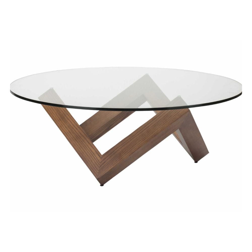 Como Round Coffee Table with Walnut stained ash base w/ Clear tempered glass top