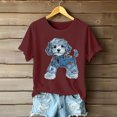thumbnail image 2 of Sexlip Womens Swimsuit Set Denim Dog Print Cover Up Design Crew Neck Short Sleeve Loose Silhouette Sun Protection Fabric for Beach Wear Red XL, 2 of 4