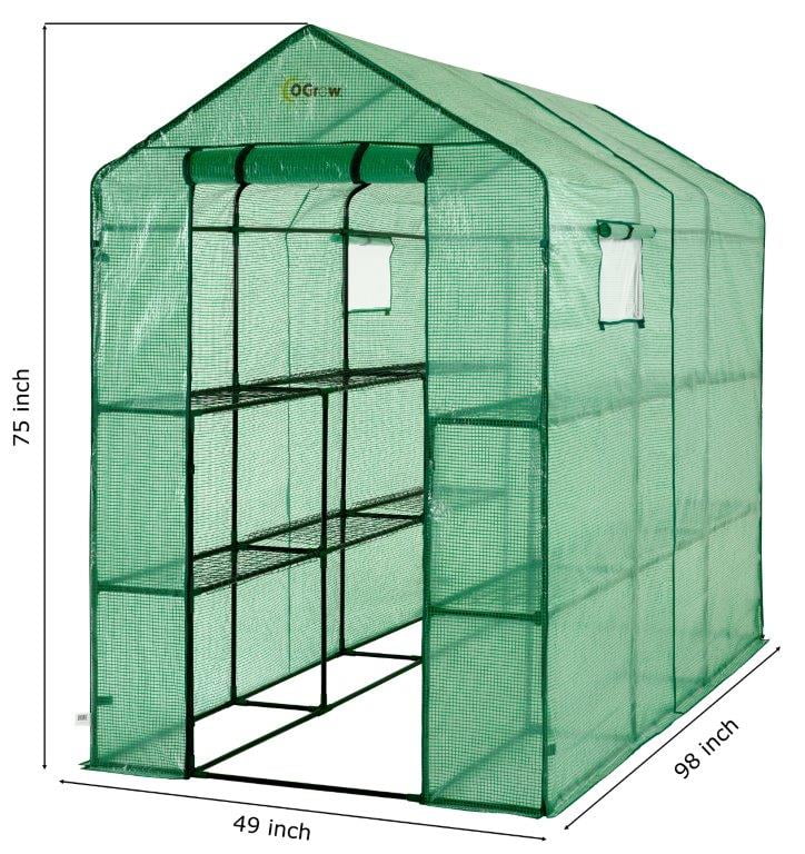 Machrus Ogrow Deluxe Walk-In Greenhouse With 2 Tiers And 12 Shelves ...