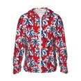 thumbnail image 2 of Uemuo Palm Tree Pattern on Red Pattern Women's Full Zip UPF 50+ Sun Protection Hoodie Jacket Long Sleeve Sun Shirt Hiking Outdoor Performance with Pockets-, 2 of 9