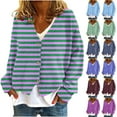 thumbnail image 6 of Lovskoo Women's Striped Cardigan Sweater Print Casual Fashion Long Sleeve Button Up Cardigan Jacket Coat Dark Blue, 6 of 6