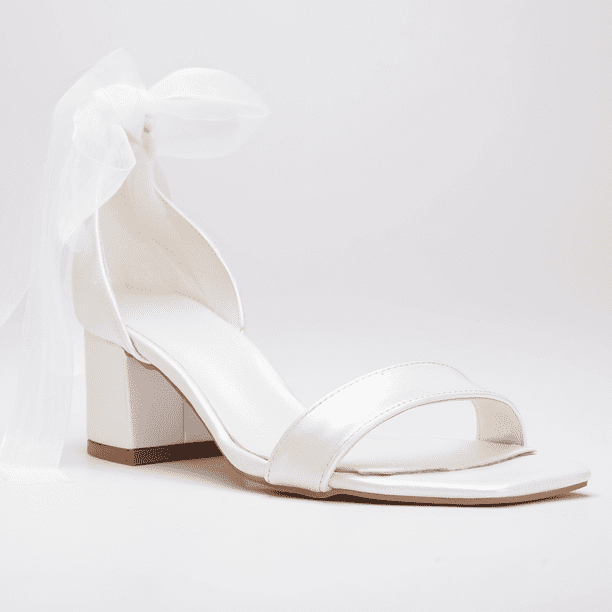 Athena - Tacones de bloque color marfil con lazo crema 27 CM