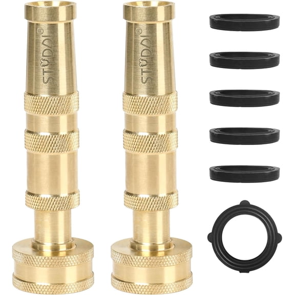 2 Pack Adjustable Twist Brass Hose Nozzle,4" Heavy Duty Solid Brass Garden Hose Nozzle,up to 200 PSI,3/4" GHT Thread,