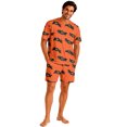 thumbnail image 2 of Halloween Pjs, Halloween Couple Matching Pajamas Set, Orange Red Bat Full Print Short Sleeve Loungewear, Crop Top & Shorts Sleepwear, Soft Cozy Spooky Season Holiday Nightwear for Summer Home Wear, L, 2 of 6