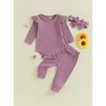 thumbnail image 2 of Bagilaanoe 3pcs Newborn Baby Girl Pants Set Long Sleeve Romper Tops + Leggings + Headband 3M 6M 9M 12M 18M Infant Casual Clothes, 2 of 8