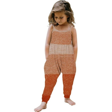 

DOSUKRAI Toddler Girls Romper Jumpsuit Sparkles Print Outfits Baby Kids Strap Playsuit Summer Color Block Clothes 1-6 Years Deals of the Day Clearance Orange 5 Years