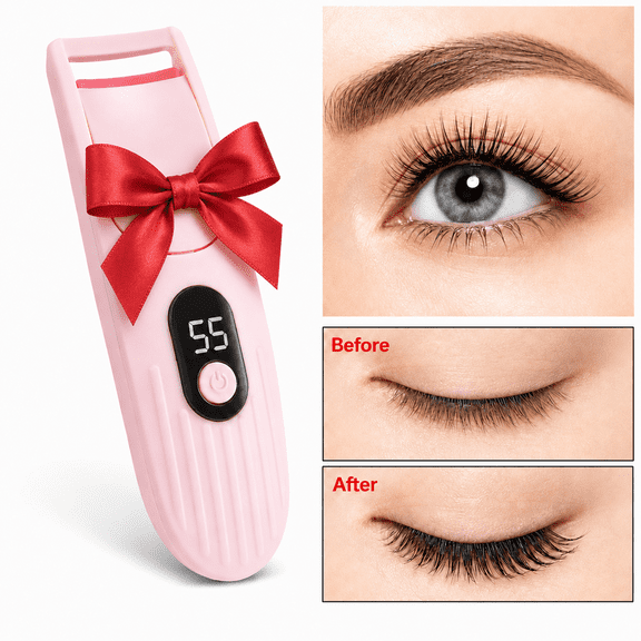 JUUTREN Heated Eyelash Curler, Rechargeable Mini Electric Lash Curler with LED Display, 45-55°C, 30s Fast Heat Up, 24H Long-Lasting Curl, Anti-Burn Pad, Type-C, Travel Size