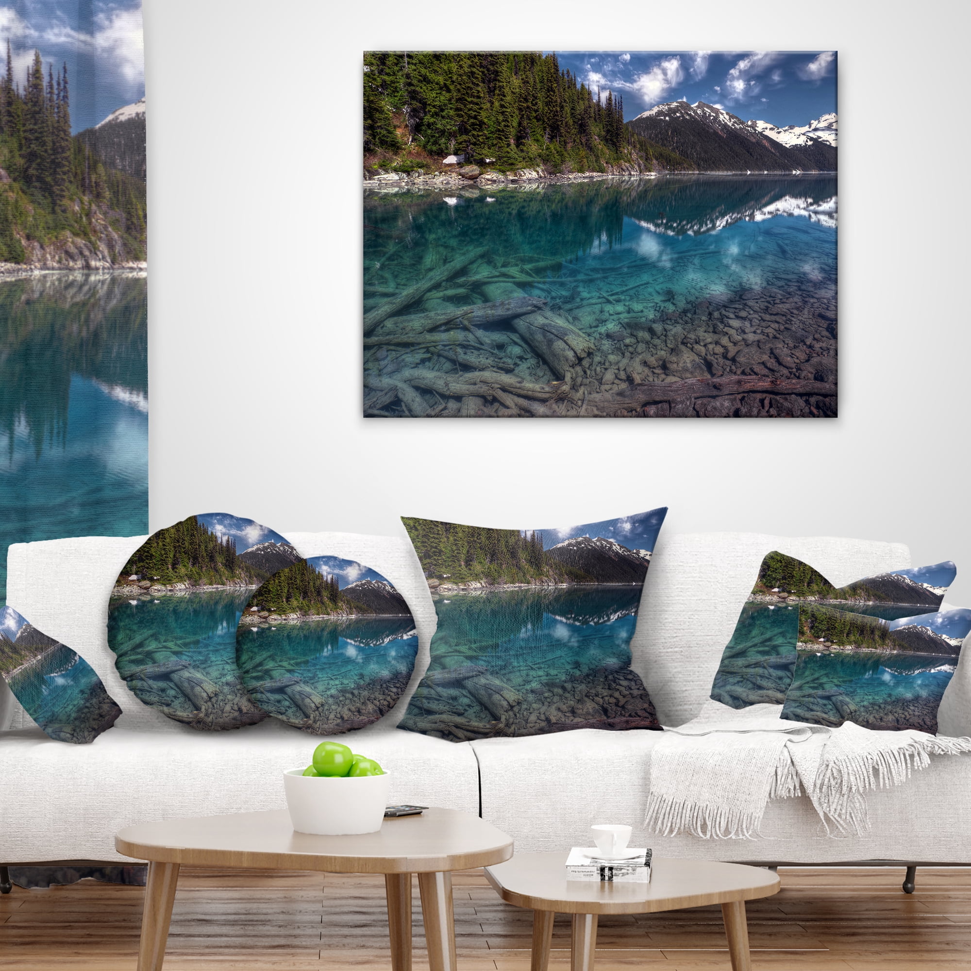 Designart Blue Waters and Mountains - Landscape Printed Throw Pillow - 12x20