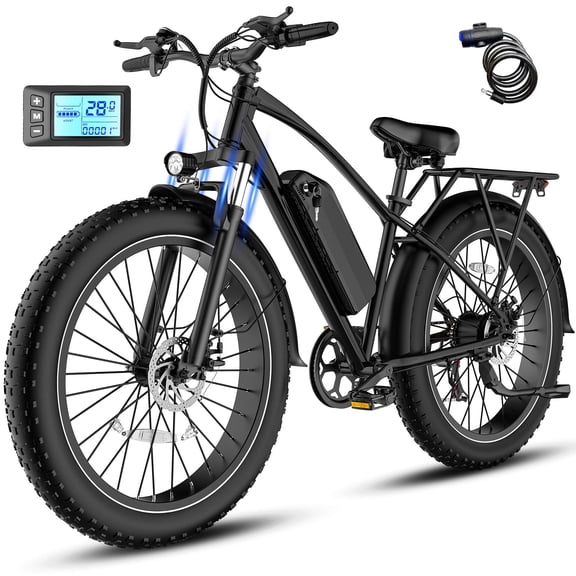 Rexei Yeki 26" Fat Tire EBike, 1200W Electric Bike for Adults, 48V 15AH Battery, 28 MPH Max Speed, 7-Speed , 500 lbs, Front Suspension, Dual Disc Brakes, LCD Display, UL2849