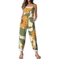 thumbnail image 6 of JULMCOMO Cotton Linen Jumpsuits for Women Pull On Floral Print Scoop Neck Comfy Loose Fit Rompers Tie Strap Vintage Casual Summer Overalls Cyan L, 6 of 7