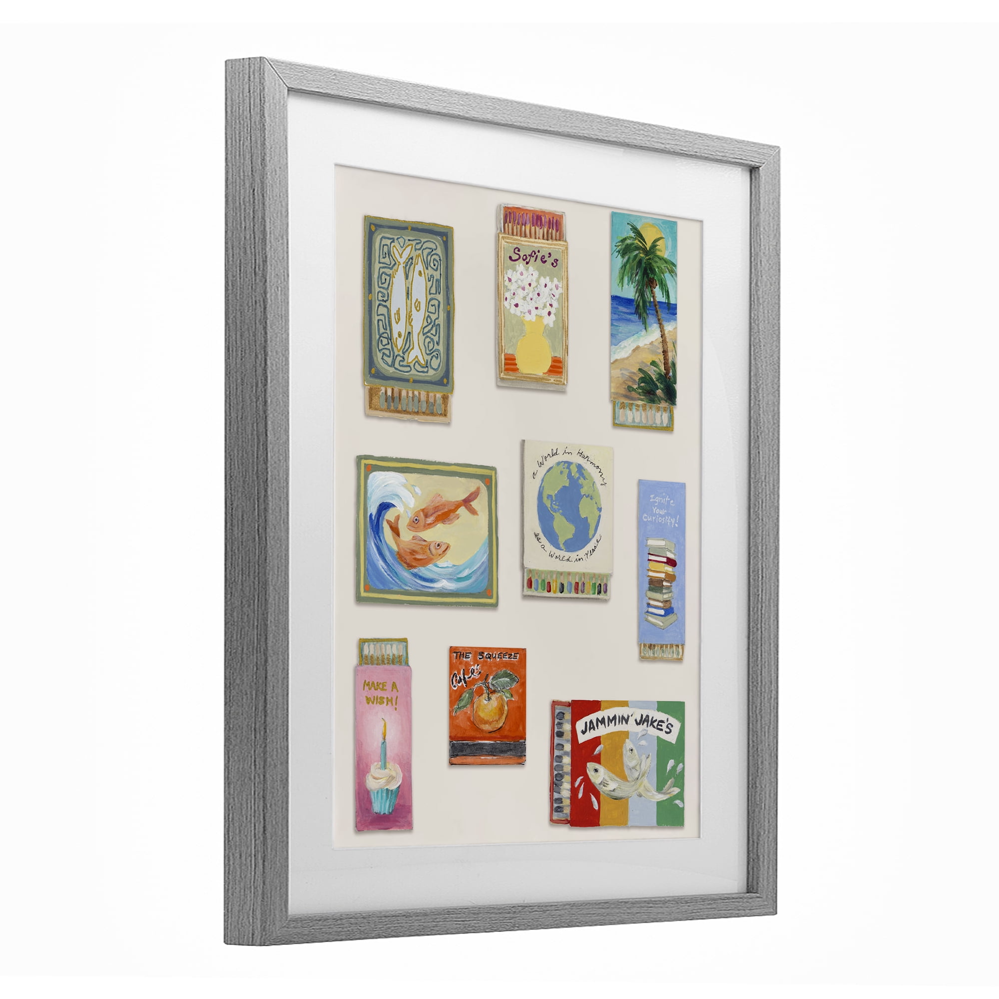 Stupell Industries World Matchbox Collection Gray Framed Print Under Glass, design by Lanie Loreth