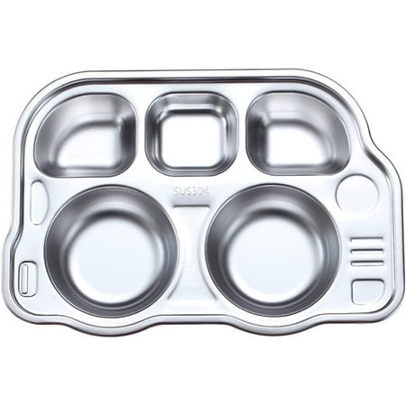 

LFOGoods Stainless Steel Special-shaped Divided Plate Dining Tray Deep Compartments Durable and Shatterproof Dining Plate for Children-Bus