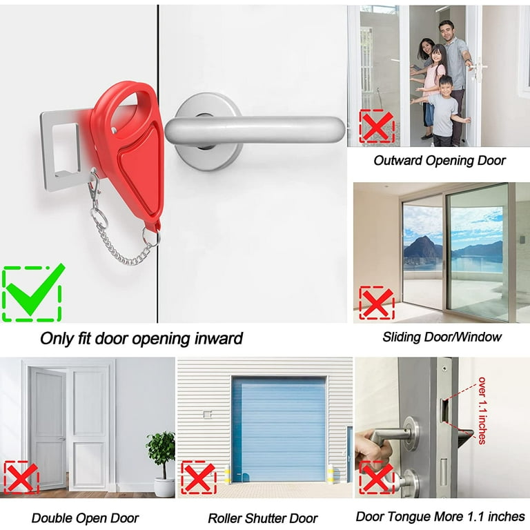 Portable Door Lock for Home Security Travel Lockdown Locker Safety Locks  for Additional Safety and Privacy Perfect for Traveling Apartment College  Hotel Home, (1 Pack Red) 