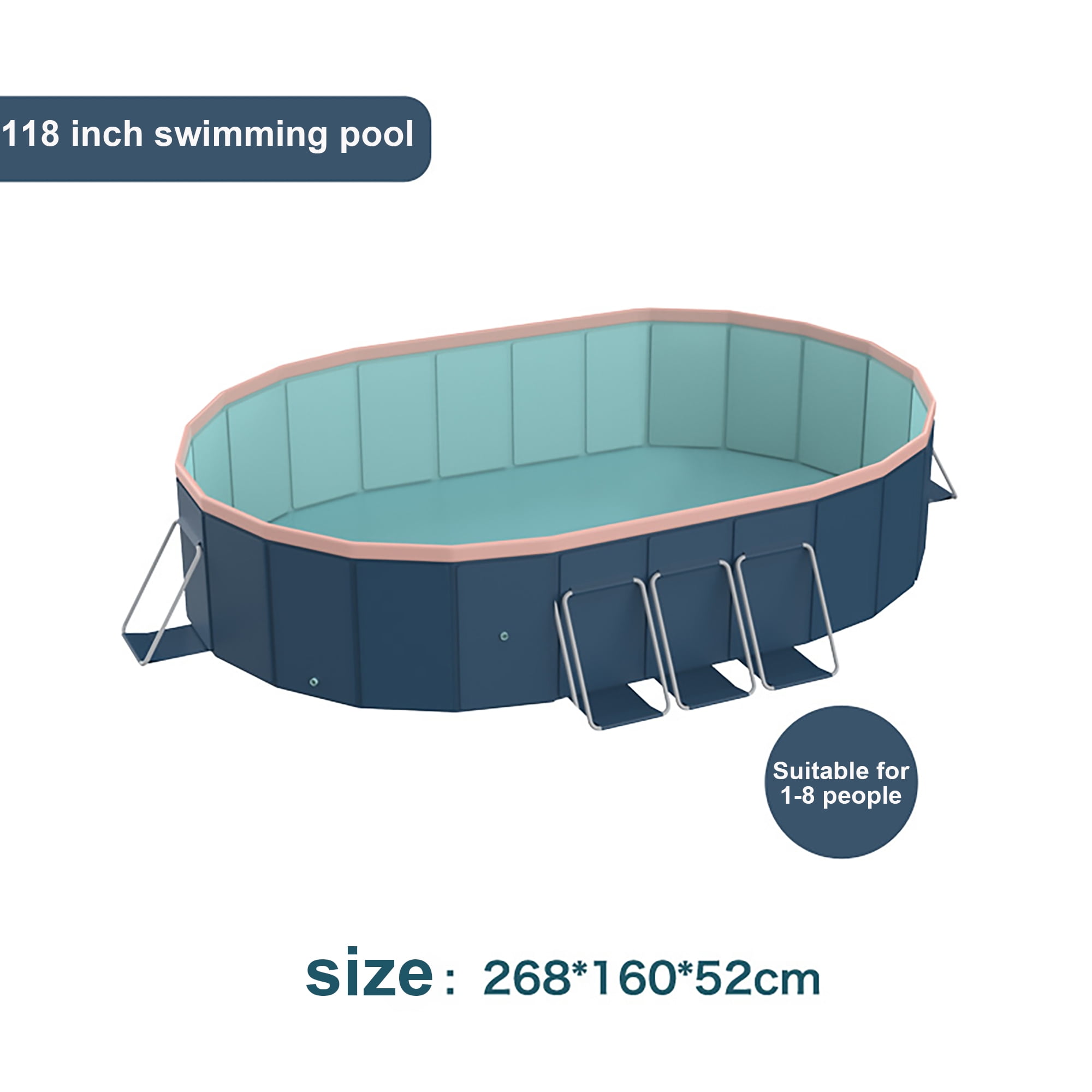 Montary 3.0m Oval Dark Blue PVC Swimming Pool - Inflatable Foldable Family & Pets Outdoor Garden