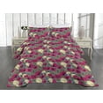 thumbnail image 2 of Ambesonne Poppy Quilted Bedspread Set 3 Pcs, Floral Composition Garden, King, Pale Yellow Magenta, 2 of 4