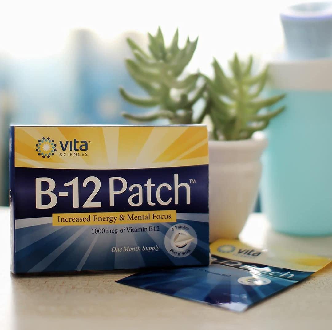 Vita Sciences Vitamin B12 Patch – 1000mcg B12 + 200mcg Selenium – Vegan Weekly Patch – 4 Count Box – Energy, Focus, Mood & Metabolism Support