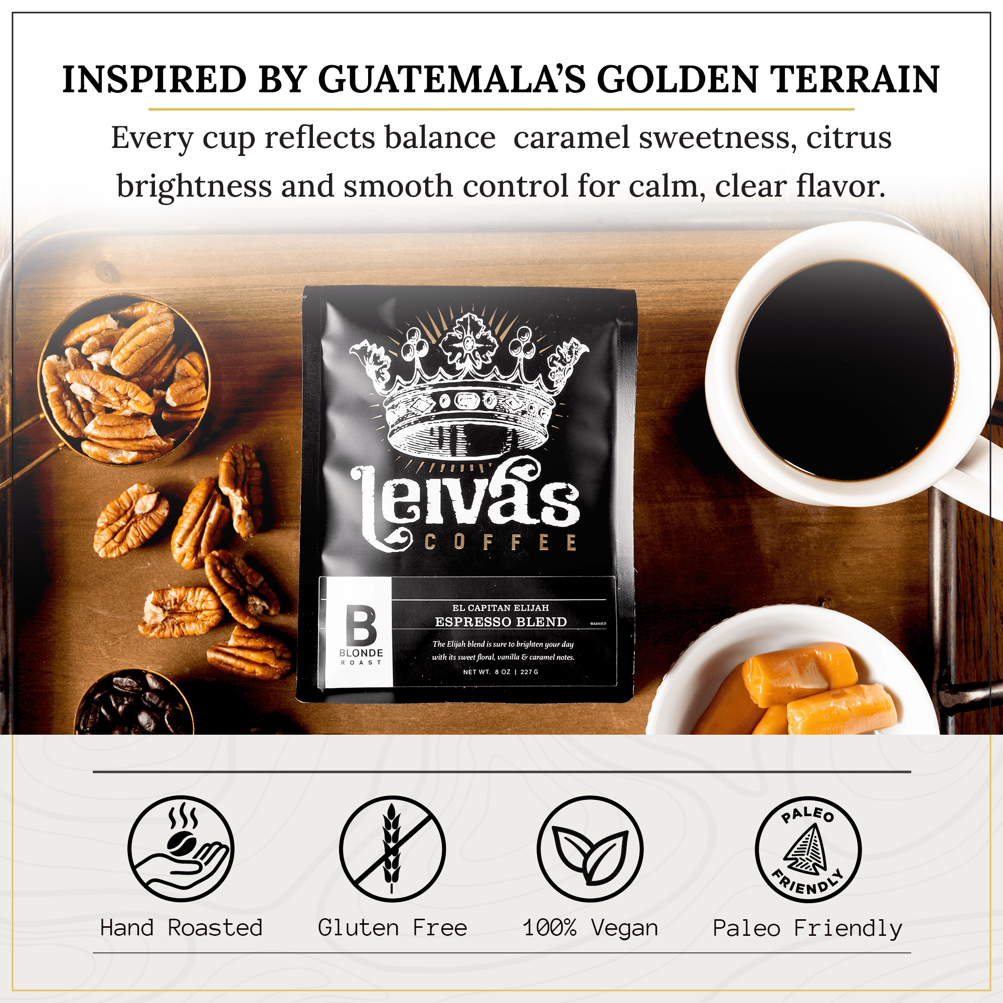 Leiva’s Whole Bean Blonde Espresso (8oz), Roasted to Order, Micro-Lot Guatemalan Beans – El Capitan Elijah Espresso Coffee Beans w/ Floral, Citrus & Caramel Notes - Low Acidity Blonde Roast ( 2 Pack)