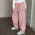 thumbnail image 4 of eczipvz Girls Stretch Uniform Pants Girl'S Pants Wide Leg Pants Teen Loose Trousers Elastic High Waist Casual Travel Vacation Pink,7-9 Years, 4 of 9
